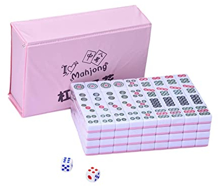 Eteslot Mahjong Gioco da Tavolo, Gioco, Mahjong Bandiere, Giochi Tradizionali Cinesi Set di Giochi Mahjong, 144 Piastrelle Rosa incise, Regali in Stile Cinese per Giochi di società