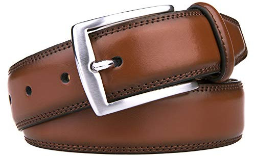 KM Legend Herren Leather Dress Belt-Classic & Fashion for Work Business and Casual Gürtel, Essential Brown, 50