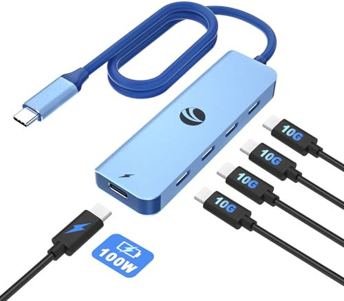 VCOM 10Gbps USB C Hub, Usb C Splitter with 4 Type C Data Ports, 100W USB C Multiport Adapter Compatible with MacBook Pro/Air, Surface Pro, Dell, HP, Microsoft(Blue)