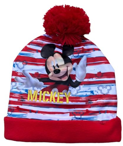 Wintermütze mit Bommel Micky Maus Disney Mütze für Kinder mit Aufdruck, rot, 46