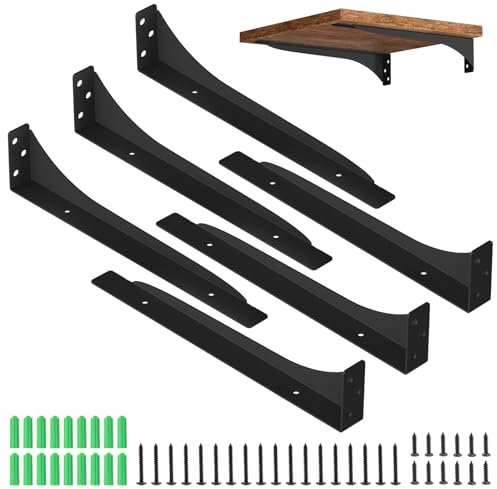 Mordx 6 Pezzi di Reggimensola,Console Ad Angolo per Carichi Pesanti,Staffa di Supporto in Metallo per Carichi Pesanti,Reggimensola 90° per Fissaggio a Parete (Nero, 20 cm)