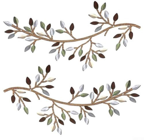 1/2pcs Metal Tree Leaf Wall Art Decor, Vine Olive Branch Sculpture Hanging Ornament for Home Living Room Decoration(2pcs green)