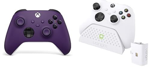 Xbox Mando inalámbrico púrpura astral Series X|S, One y dispositivos Windows+Venom Base de carga con batería recargable - Blanca Series X & S One