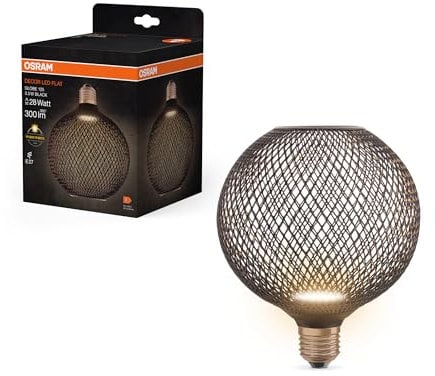 Osram DECOR LED FLAT GLOBE ist eine flache runde Lampe mit 3.5W, 300lm/2700K, in Warmweiß 827, frosted, aus Kunststoff in Schwarz, mit E27 Schraubgewinde, nicht dimmbar, 125 mm Durchmesser.