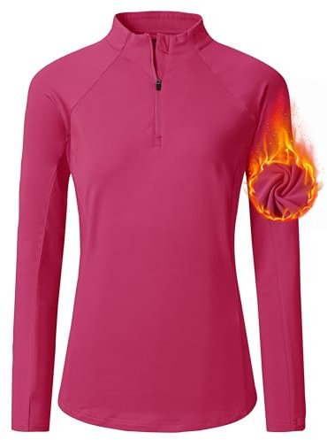 MoFiz Damen Trainingsshirt Fitness UV Shirt Langarmshirt mit reißverschluss Atmungsaktiv Gym Top Langarm Sport Oberteil Rosa XXL