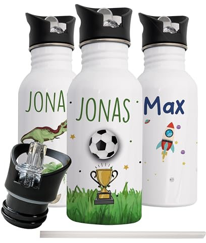 Kidsmood - Personalisierte Trinkflasche für Kinder aus Edelstahl, 500ml mit integriertem Trinkhalm, Auslaufsicher, Spülmaschinenfest und Perfekt für Schule & Kindergarten