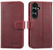 LENSUN Echtleder Hülle für Samsung Galaxy S24, Handyhülle [Echtes Leder] [Kartenfach] [RFID Schutz] Klappbar Lederhülle Handytasche für Galaxy S24 5G - Retro Rot