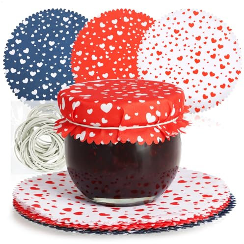 COM-FOUR® 30x napperons décoratifs pour bocaux de conserve - napperons à confiture avec élastiques - décoration pour bocaux de conserve - napperons en verre (30 pièces - bleu/rouge/blanc)