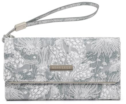 Miss Lulu Portafoglio Donna Grande, Elegante Portafoglio Donna, Portamonete in Pelle Sintetica con Stampa Bianca, Borsellino Piccolo