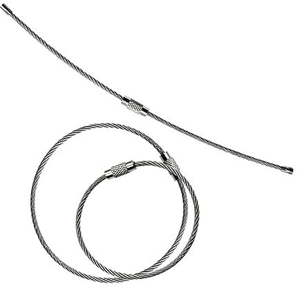 RFDRR Key Ring,Circle Carabiner,5Pcs 1.5/2mm Keychain Tag Rope Stainless Steel Wire Cable Loop Screw Lock Gadget Rope Fittings(2mmX200mm)