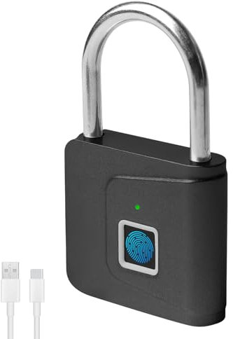 Cadenas à empreintes digitales - Chargement USB - Résistant aux intempéries - Avec empreinte digitale - Pour bagages, casier, salle de sport, entrepôts - Noir