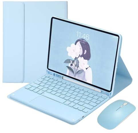 JZCZMCE Tastatur Hülle für Samsung Galaxy Tab S7 Plus 12,4 Zoll 2020, Eingebauter Stifthalter, Magnetische Abnehmbare Kabellose Tastatur mit Bluetooth-Maus,Blau