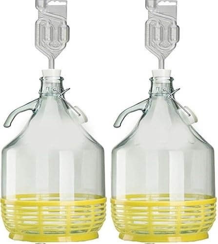 lilawelt24 2X Set 5L Bügelflasche + Stopfen + Gärröhrchen Weinballon Gärballon Glasflasche Bügelverschluß Gärbehälter WEINHERSTELLUNG, GÄRUNG Wein Fermentieren