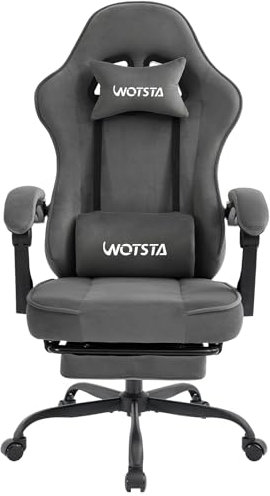 WOTSTA Massage Chaise Gaming Tissu avec Coussin en éponge Haute densité, Siege Gamer avec Repose-Pieds, Fauteuil Gamer pour Adultes Kids,Chaises de Bureau Capacité de Charge 150 kg