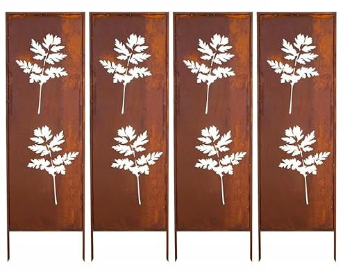 Kapaga - Sichtschutz Metall 4x - 160 cm x 50 cm - Edelrost - Rostoptik Sichtschutz für Garten - Sichtschutzelement - Sichtschutzwand - Gartendekoration Zaun - Rost (Strauch) (Blumen 2)