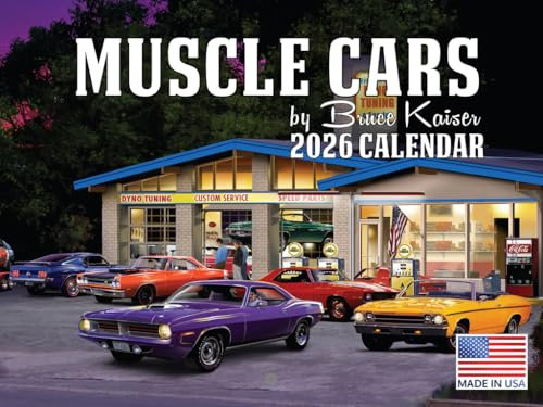 Bruce Kaiser American Muscle Car Kalender 2026, Monats-Wandkalender, 12 Monate, hergestellt in den USA