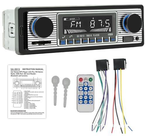 VEQENMOT Autoradio Bluetooth Vivavoce, Stereo per Auto DIN Singolo 12V-24V 1 DIN Lettore Audio Digitale Bluetooth Musica Mp3 FM/Trova un'auto/Registrazione Audio/USB/SD/AUX-in Telecomando Integrato