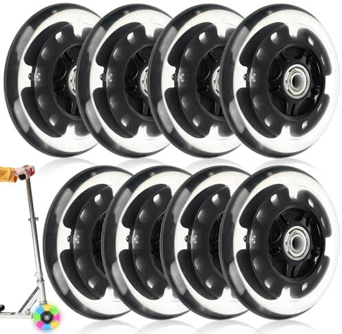 Leuchtende Inline Skate Rollen 8 Stück, Leuchtend Rollschuhe Räder Mit Lagern, 72 mm/76 mm/80 mm Inline-Skate-Räder, LED-Blinkräder Rollschuh-Räders Für Alle Arten Von Rollschuhen (80 MM)