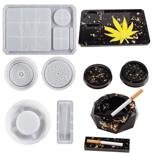 Ashtray Resin Mould Kit, Rolling Tray Silicone Moulds, Resin Grinder Mould, Silicone Jewelry Storage Box Moulds, for Epoxy Resin Casting DIY Grinder Arts Craft