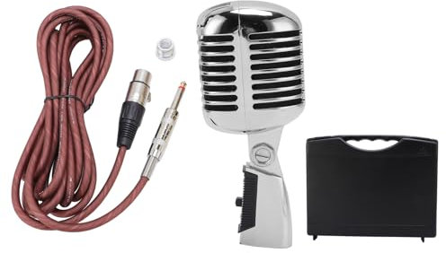 Dynamisches Mikrofon, Handheld -Mikrofon für Gesang mit Cardioid -Pick -up -Muster, Retro -Cardioid -Abholungswinkel -einstellbares Mikrofon für die KTV der Bühnenleistung (Silver)