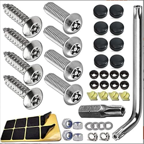 Set Viti Targa Auto M5 in Acciaio Inox con Copriviti per Auto e Moto - Kit Completo di Fissaggio Targa Sicuro con Chiave Speciale, Cuscinetti EVA e Punta da Trapano per Installazione Facile