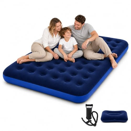 SAEIV Pfauenblau Luftmatratze 152x203x22cm, Aufblasbares Luftbett 2 Personen mit Handpumpe & aufblasbarem Kissen, Camping Luftmatratze als Gästebett für Indoor Outdoor