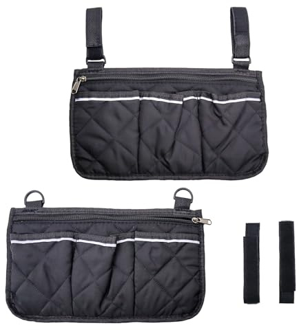 INNAL Lot de 2 Sac Fauteuil Roulant Sac Lateral pour Fauteuil Roulant avec Bande Réfléchissante Convient à Plupart Fauteuils Roulants et Poussettes Rollator (Noir)