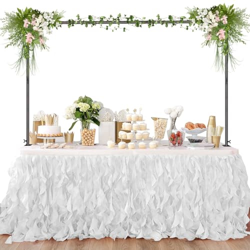 Fiita Over The Table Rod Stand with Clamps Adjustable 47-98 Length Black Metal Table Arch Stand for Wedding Birthday Party Halloween Christmas Decorations