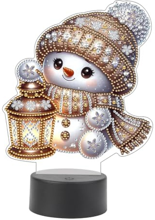 Diamond Painting Nachtlicht Tischdeko Weihnachtsdeko, Diamant Malerei Nachttischlampe Tischlampe Weihnachten Deko, DIY 5D Diamant Painting Lampe für Kinder Geburtstag Geschenke (Schneemann 06)