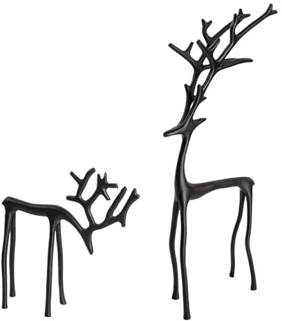 Generisch Rentier Deko Weihnachten Schwarze Rentier Metall Weihnachtsdeko Hirsch Deko Stehend Für Wohnzimmer Schlafzimmer Fensterbank (A+B)