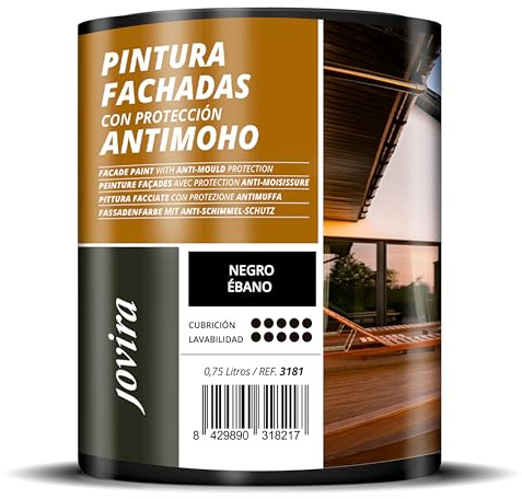 JOVIRA PINTURAS PINTURA FACHADAS ANTIMOHO. Repelente al agua, impermeable y anti fisuras. (750 Mililitros, Negro Ébano)