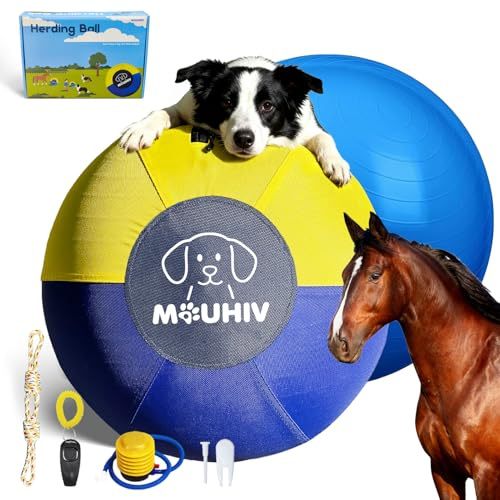 MOUHIV 25'' Herding Ball für Hunde, Große Pferdebälle, Hundetrainingsball mit Handpumpe, Interaktiv Hundespielzeug, Hundebälle für Training Outdoor Sport Pferdespielzeug (L)
