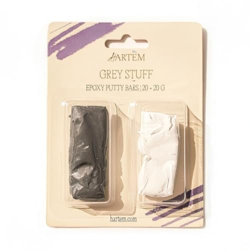 Hartem Grey Stuff Mastic époxy à deux composants pour modélisme, réparation et restauration de figurines, 20 + 20 g, longue durée