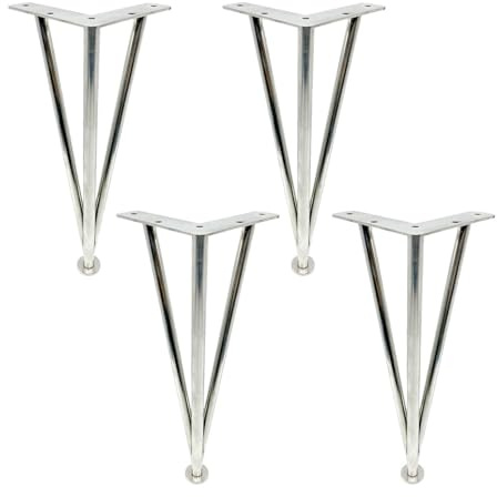 Pxzybd 4 Pieces Pieds De Table en Épingle À Cheveux,Pieds De Meuble Réglables,Jambes De Meuble en Métal,avec Vis Et Protecteurs De Sol,Noir/Or/Argent/Champagne,Antidérapants,Silver-28cm(11in)