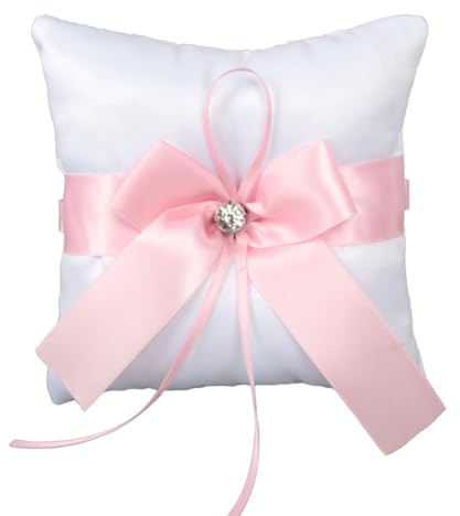 BESPORTBLE Ringkissen für Hochzeit, Quadratisch 14x14cm, Satin Rosa | Trauung und Verlobung, Weiche Oberfläche zum Schutz des Rings, Stil C