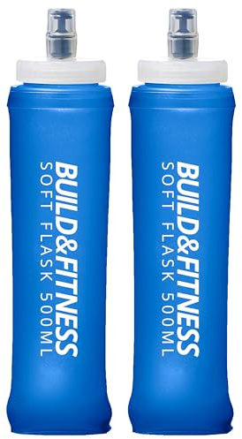 Build & Fitness 500ml / 350ml Lot de 2 gourdes souples. Gourde souple pliable, étanche, en TPU, sans BPA, facile à nettoyer et légère. Pour les gilets d'hydratation (Bleu, 500ml (paquet de 2))