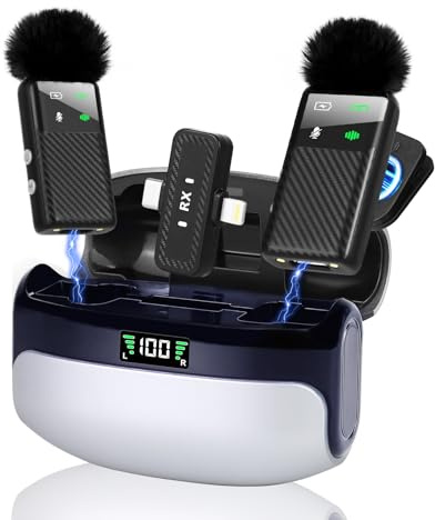 Kairiyard Microfono wireless per cellulare – Microfono Lavalier wireless per iPhone/Android, 4 livelli di riduzione del rumore, Plug Play, 25 ore di autonomia, Mini Mic per Vlog, YouTube