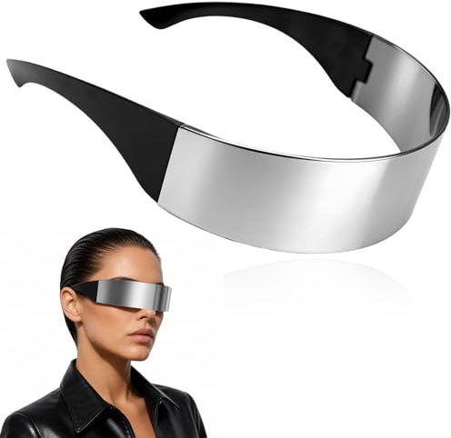 Zoonvii Futuristische Sonnenbrille, Rave Brille, Schnelle Brille, TechnoBrille, Space Brille AlienBrille set, Futuristische Verspiegelte Sonnenbrille, Funbrille, Partybrille, Cosplay Kostüm Zubehör