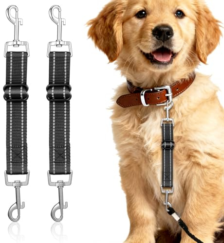 ERINGOGO Hundehalsband Verlängerung Doppelseitiger Verbinder 2 Stück aus Nylon mit Reflektierendem Sicherheitsclip Schwarz für Hunde zum Training und Spaziergang