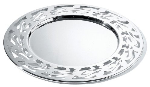 Alessi Ethno-Tablett, rund, Edelstahl, Silber, 9.5 x 33 x 9.5 cm