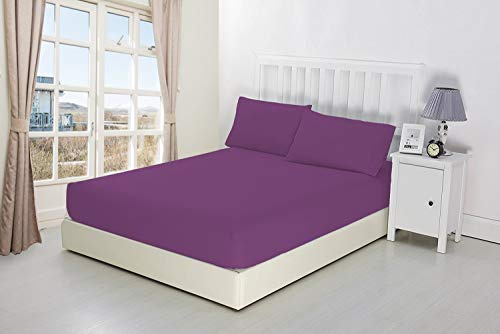 Extra Deep Fitted Sheets 16/40CM Deep Luxury Percale in 15 Colours (Purple/Aubergine, Super King)