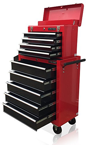 US PRO TOOLS Red Black Mechanics Tool Chest Tool Box Roller Tool Cabinet 9 Drawers on Ball Bearing Slides