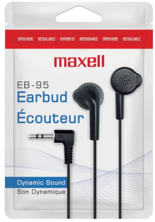 Maxell – 190560, Wired Earbuds Headphones with Lightweight Extended Use Anisotropic Ferrite Magnet Driver - Dynamic Sound Reproduction Stereo - for iOS, Smartphones, MP3 & Gaming – Black
