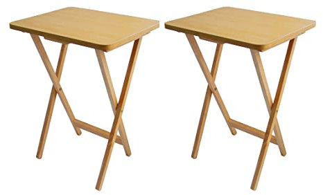 Set Of 2, Folding TV Table Ideal For Tea Coffee Snacks Breakfast Lunch Dinner Games & Laptop Portable Table, Natural Colour Wood Veneer Top