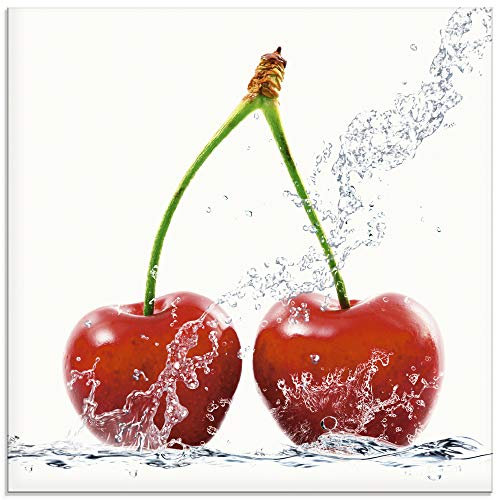 ARTland Wanddeko Glasbilder Wandbild Glas Bild einteilig Quadratisch Früchte im Wasser Obst Kirsche Frucht Cocktails Bar Modern T5SO