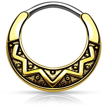 Nasenpiercing Septum Tribal Nasenring aztekisch Chirurgenstahl Azteken Muster Nasen Ring antik-Gold