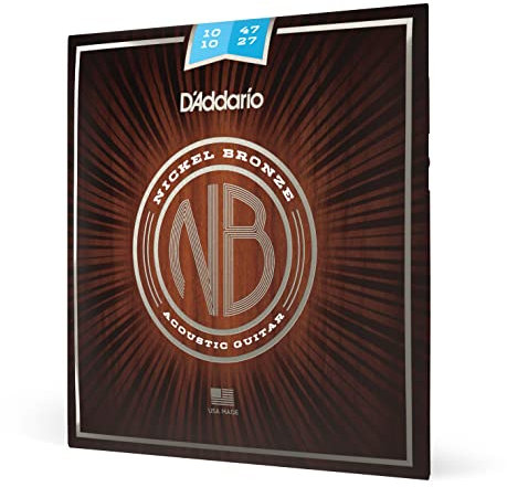 Cuerdas de guitarra acústica D'Addario, níquel bronce, NB1047-12, calibre ligero 10-47, juego de 12 cuerdas, paquete de 1