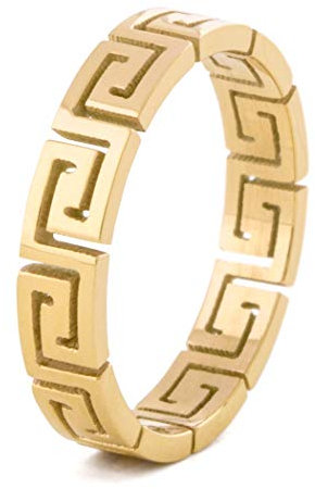 Akitsune Argius Ring | Eleganter Damen Ring mit Griechischen Ornament Muster | Design-Ring für Frauen und Herren Edelstahl Filigran Mäander - Gold - US 6