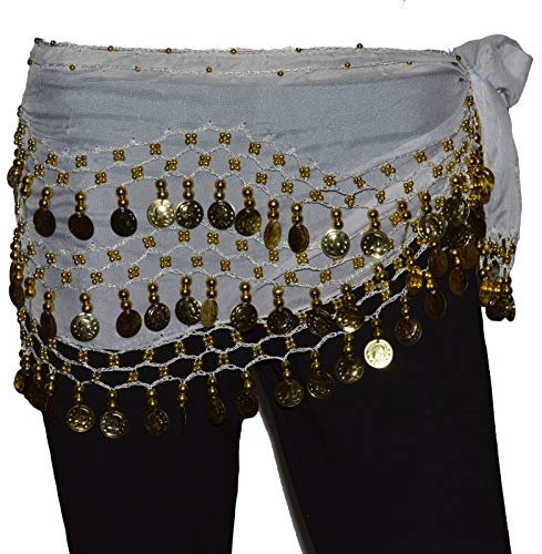 Tanzbekleidung & Accessories Bauchtanz Chiffon Hüfttuch Münzgürtel Bauchtanzgürtel Belly Dance Karneval (ca. 142 Münzen, Weiß)