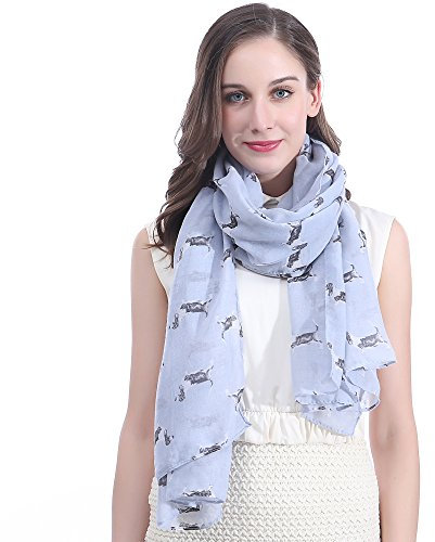 Lina & Lily Basset Hounds Dogs Print Large Scarf Lightweight (Light Blue)(Size: 180cm x 90cm)